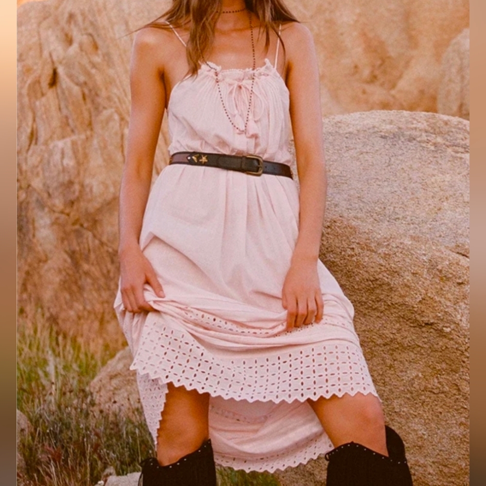 Spell Designs Love in The Afternoon Lace Maxi Strappy Dress Organic Cotton Sz L